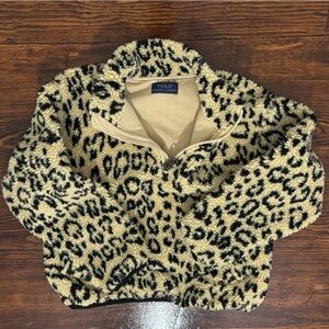 Polo By Ralph Lauren Cheetah Print Sherpa Fleece 1/2 Zip - Girls Size 7 - EUC